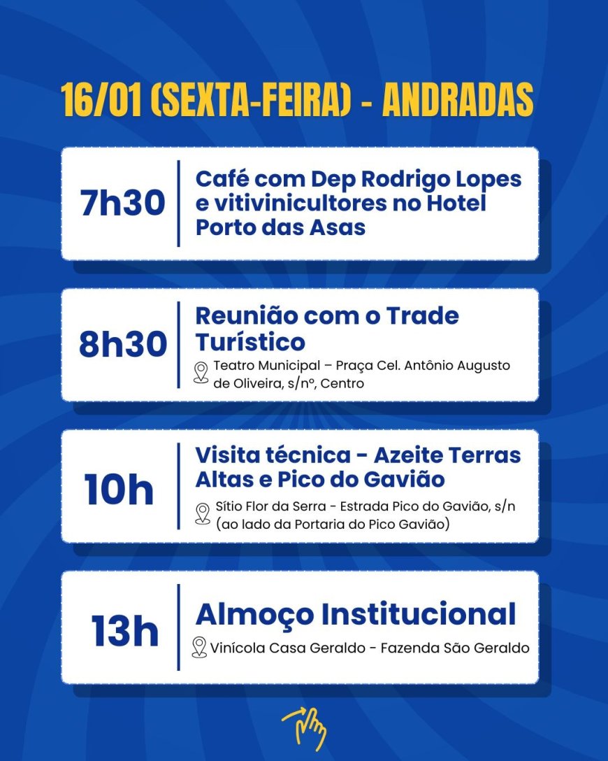 Deputado Rodrigo Lopes receberá a Secretária de Estado de Cultura e Turismo, Bárbara Botega, em Andradas