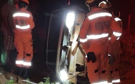Jovem de 21 anos sobrevive a capotamento na zona rural de Alfenas e é resgatado pelos Bombeiros