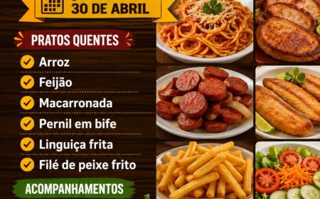 Cardápio quinta-feira 30/04 Restaurante Parmezani & Lima