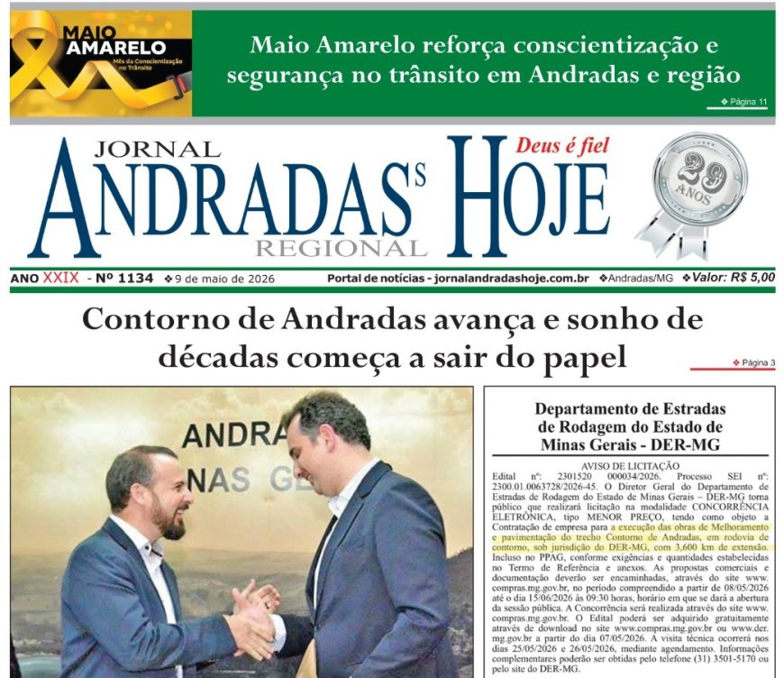 JORNAL ANDRADAS HOJE EDIÇÃO 1134 DE 9 DE MAIO DE 2026